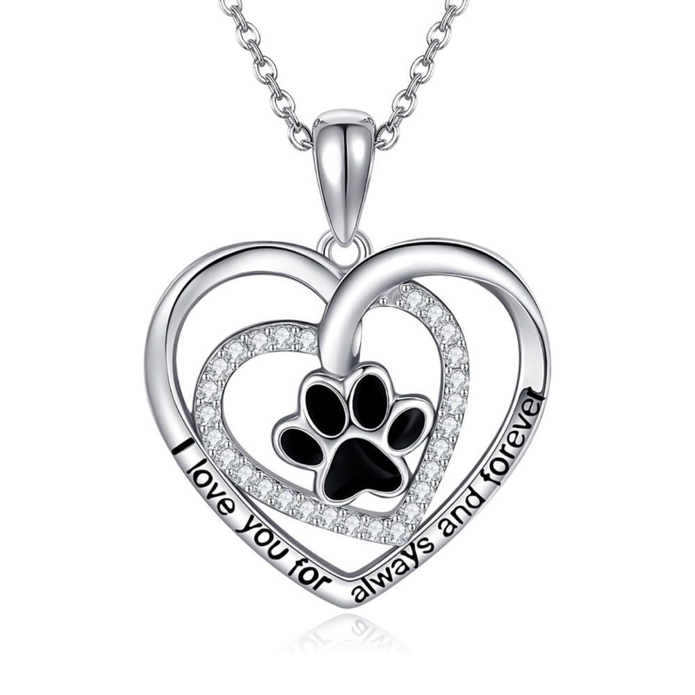 14k Gold Heart Diamond Paw Print Necklace